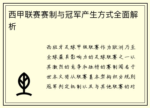西甲联赛赛制与冠军产生方式全面解析